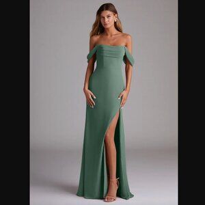 Azazie Saige Eucalyptus A-Line Off the Shoulder Chiffon Convertible Dress